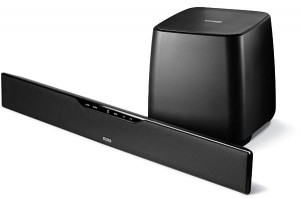 This thin, active soundbar comes with a wireless sub for easy placement